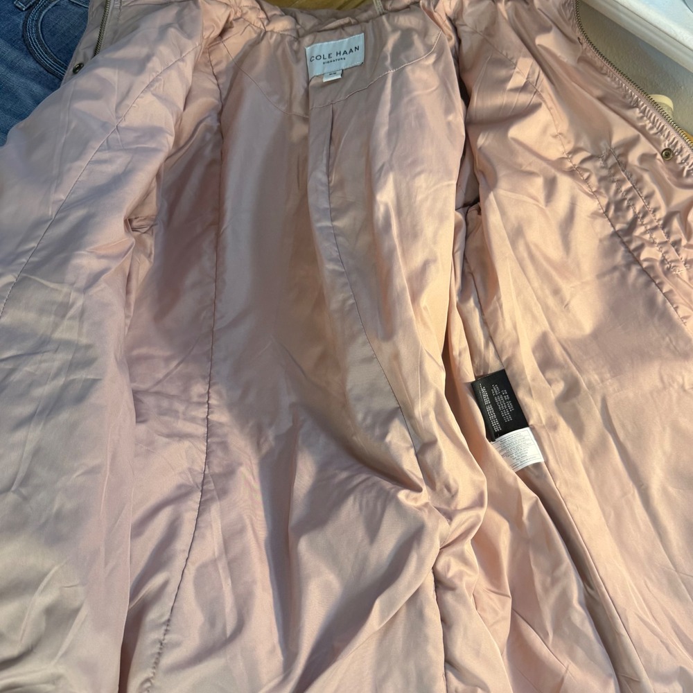 Cole Haan Signature Quilted Jacket Dusky Pink Front Zip Gold Accents Winter Coat - Picture 8 of 14
